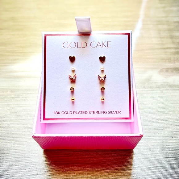 Gold Cake | Jewelry | Brand New 5 Pairs Of Gold Cake Gold Toned Stud